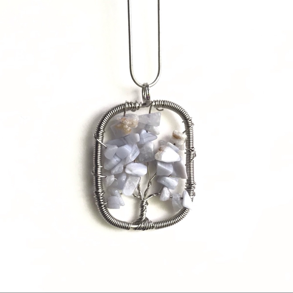 2/$35 Handmade Boho Blue Lace Agate Tree Pendant